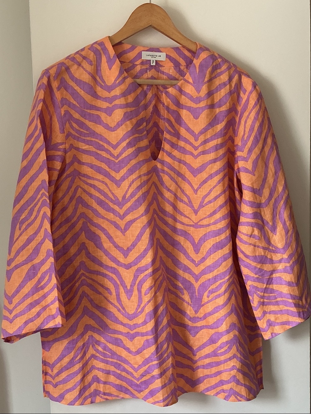 Lafayette 148 Linen Orange & Purple Zebra Print Tunic